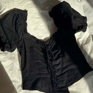 re:named Black Ruffled Puff Sleeve Blouse